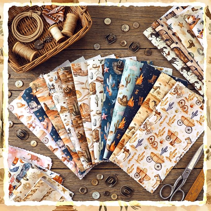 HunnmingRe 20 Pcs 10''x10'' Western Cowboy Quilting Fabric Square Cowboy Hat - Image 4