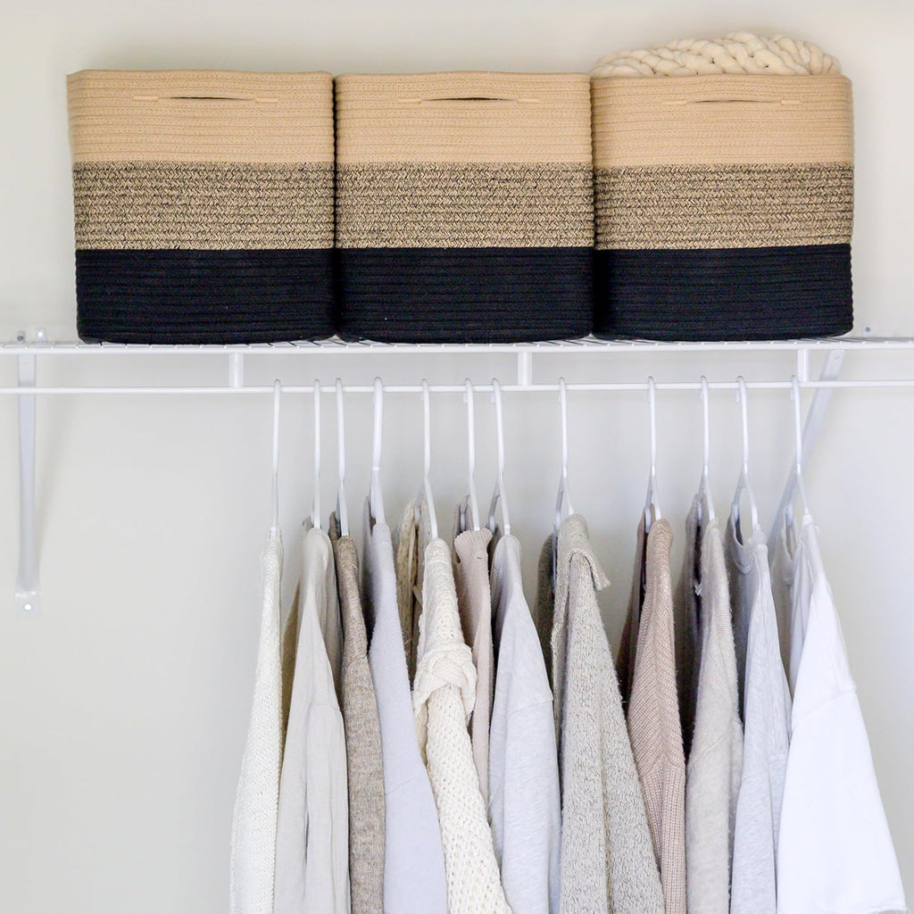 NaturalCozy Storage Cubes 11 Inch Cotton Rope Woven Baskets for Organizing, 3-Pack | Cube Storage Bin | Square Storage Baskets for Shelves Organizer, Classroom, Kids Toy Bins, Closet, Baby Nursery