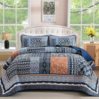 WONGS BEDDING Navy Blue Quilt Set Full Size, Bohemian Patchwork Bedspread by WONGSBEDDING