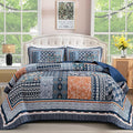 WONGS BEDDING Navy Blue Quilt Set King Size, Bohemian Patchwork Bedspread by WONGSBEDDING