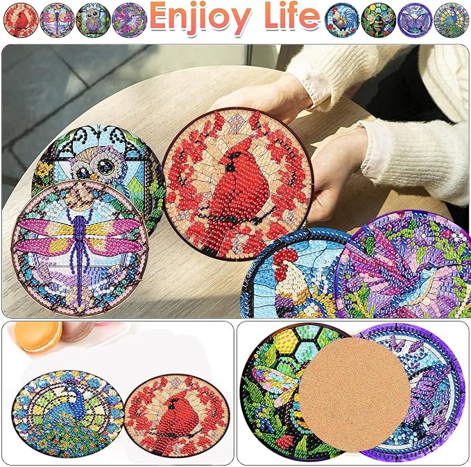 ijbnhd 8 Pack Diamond Art Coasters Kits Animals Diamond Painting Coasters | - Image 2