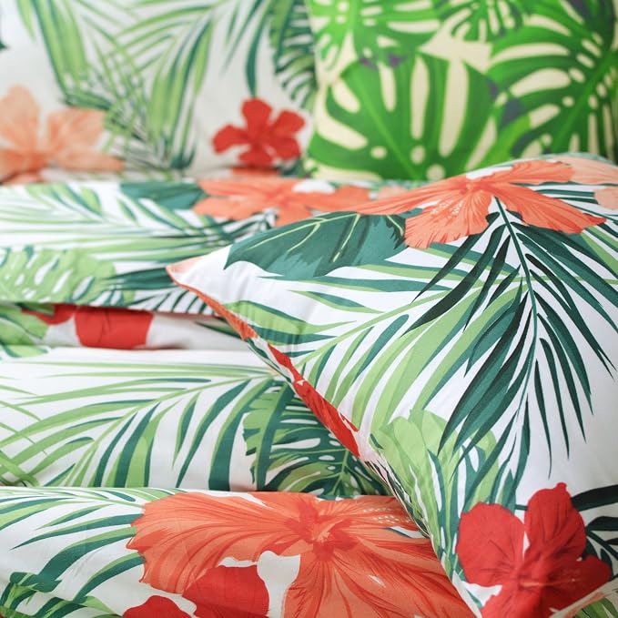 FADFAY Tropical Red Hibiscus Palm Leaves Duvet Cover Set Exotic Plants Bedding - Image 8