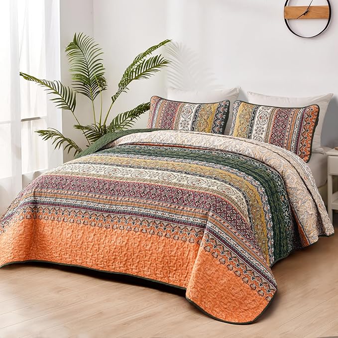 WONGS BEDDING Boho Quilt Set Full Size, Fall Lightweight Bed Decor Bedspread - Image 2