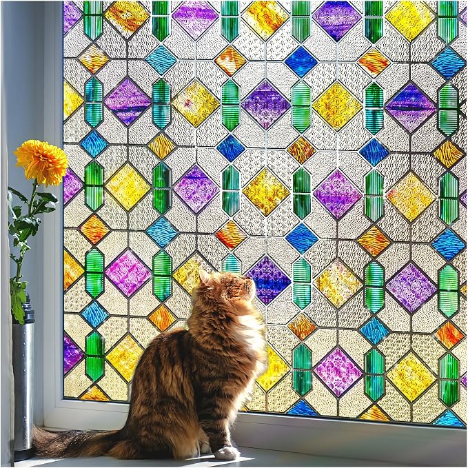 Coavas Window Privacy Film Stained Glass Window Clings Upgrade 3D Rainbow by Coavas