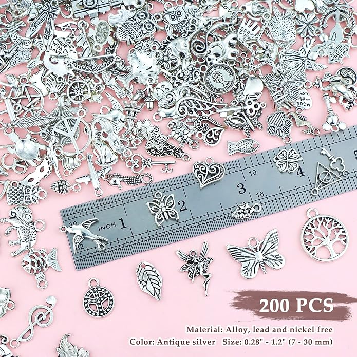 JIALEEY 200 PCS Wholesale Bulk Lots Jewelry Making Charms Mixed Smooth Tibetan - Image 3