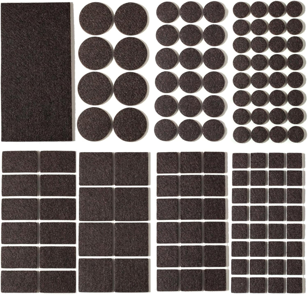 Felt Furniture Pads for Hardwood Floors 129 Piece, Furnigear Anti Scratches Felt Pads for Round, Square Chair Feet Self Adhesive Chair Felt Pads Sliders Moving Your Furniture Smoothly, Brown