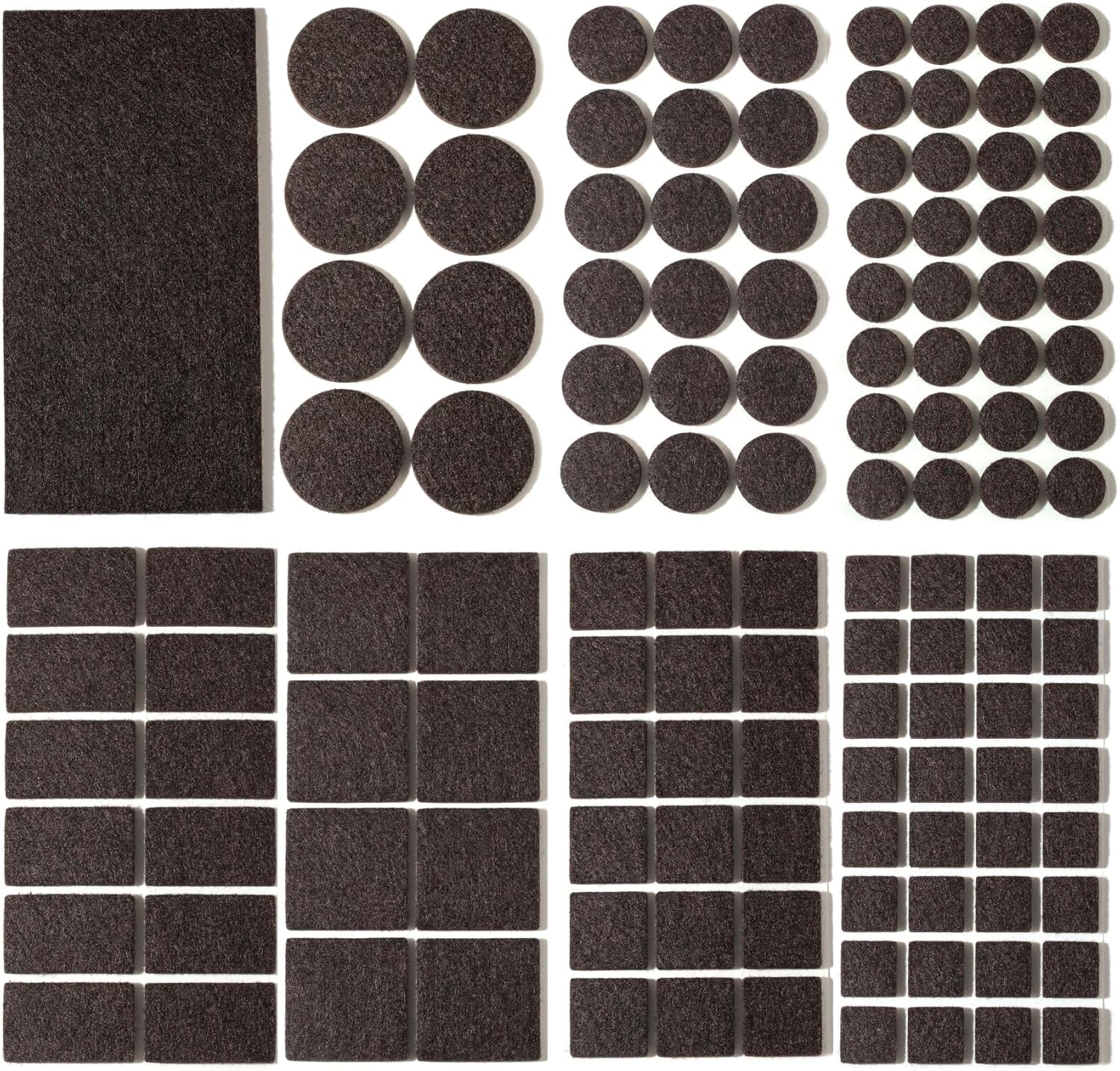 Felt Furniture Pads for Hardwood Floors 129 Piece, Furnigear Anti Scratches Felt Pads for Round, Square Chair Feet Self Adhesive Chair Felt Pads Sliders Moving Your Furniture Smoothly, Brown