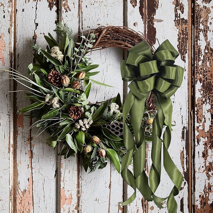 HUIHUANG Moss Green Satin Wired Ribbon 2.5 inch Moss Wire Edge Ribbon - Image 4