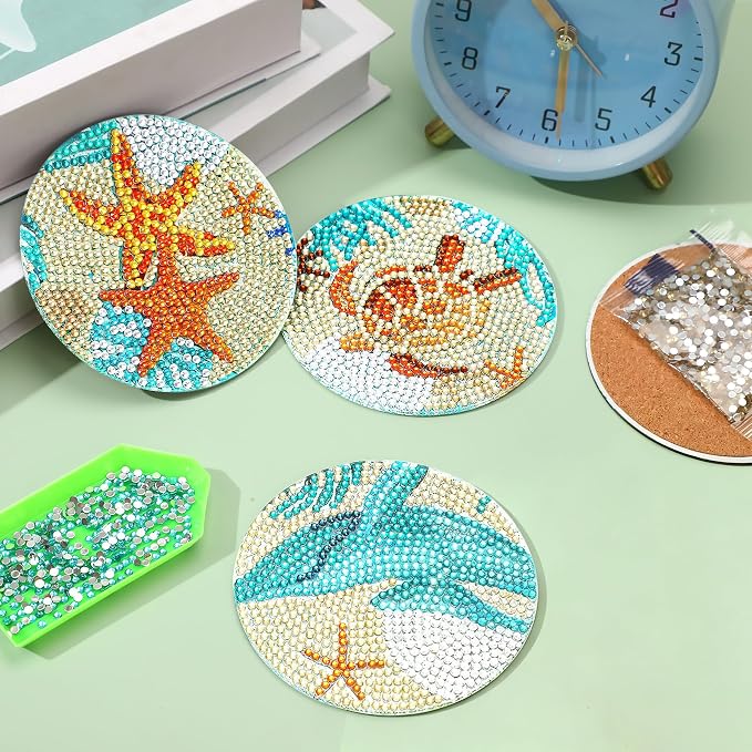 UPINS Ocean Diamond Art Painting Coaster Kit, Non Slip Coaster Art Supplies - Image 7