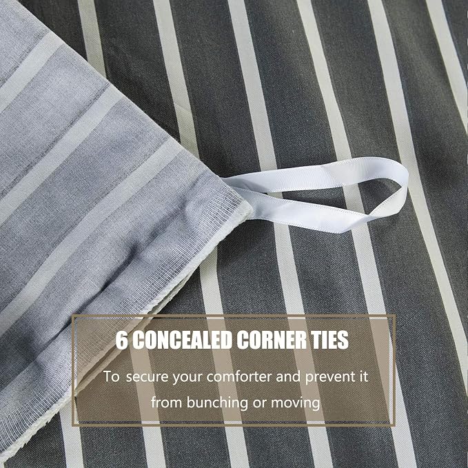 JELLYMONI 100% Natural Cotton 3pcs Striped Duvet Cover Sets, Dark Grey - Image 5