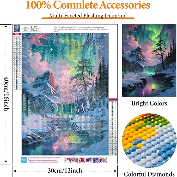 Offito Aurora Diamond Art Kits for Adults, 5D Snowy Mountains Lake Diamond - Image 4