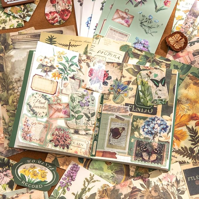Scrapbooking Supplies Kit, Vintage Botanical Aesthetic Scrapbook Kit - Image 5