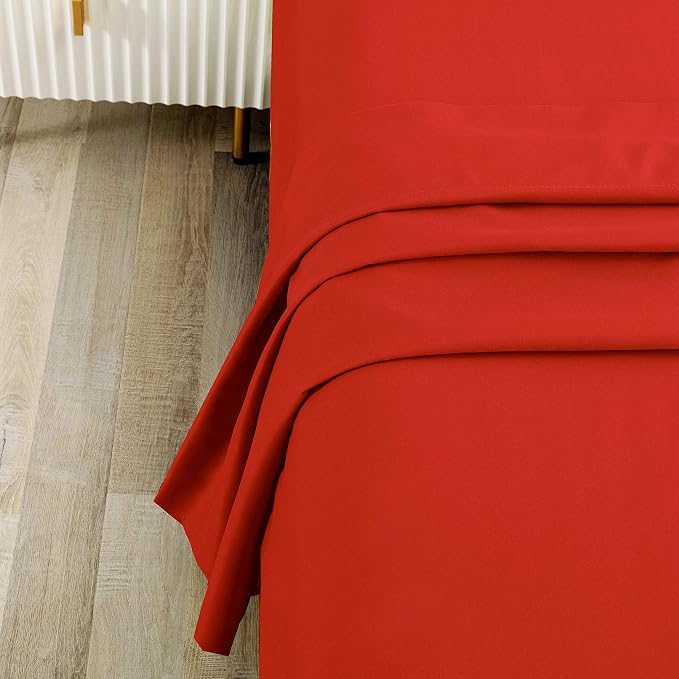 Sfoothome California King Flat Sheet Red Top Sheet, Premium Hotel 1-Piece - Image 2