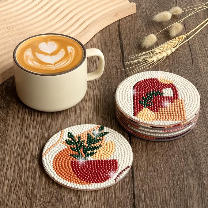 Temlum 6 Pcs Diamond Painting Coasters Kit, Abstract Plant Diamond Art Coasters - Image 7