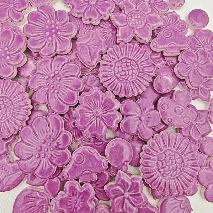 500g/1.1lb Ceramic Mosaic Tiles Mixed Shapes of Flowers, Mushrooms - Image 3