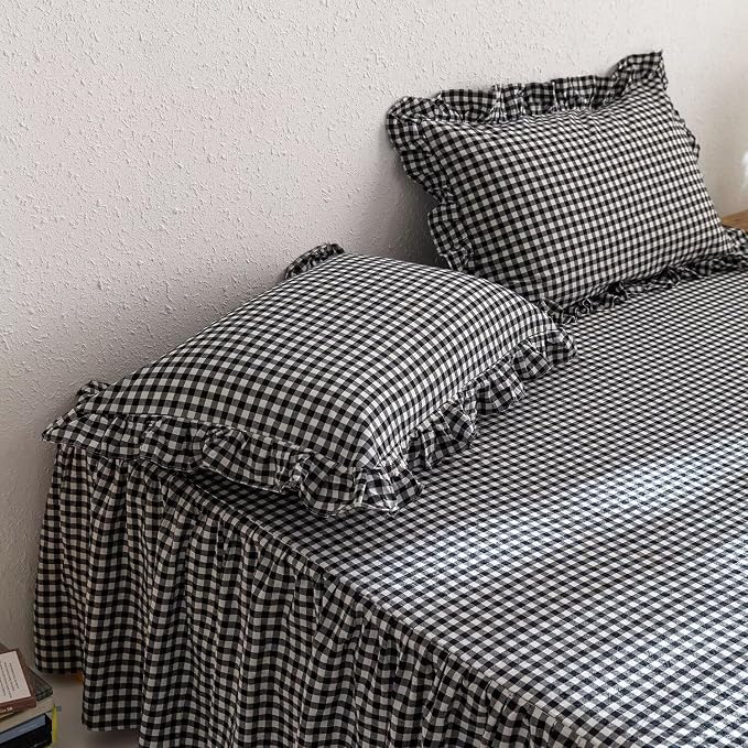 mixinni Black White Gingham Ruffle Duvet Cover Twin XL Size 3 Pieces – 100% - Image 8