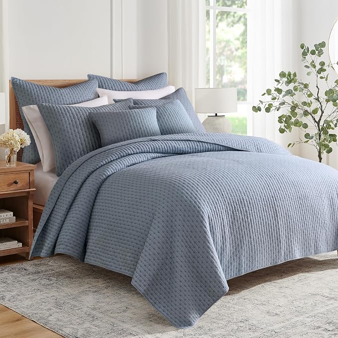 Levtex Home - Cross Stitch Chambray Quilt Set - Full/Queen Quilt + Two Standard by LevtexHome