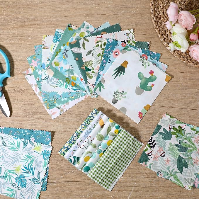 168 Pcs Green Charm Packs for Quiltings, Cotton Quilting Fabric Bundles - Image 6