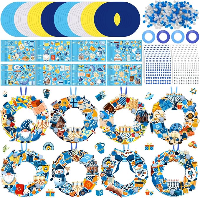 Hollowfly 48 Sets Hanukkah Wreath Craft Kits DIY Menorah Hanging Ornaments Make by Hollowfly