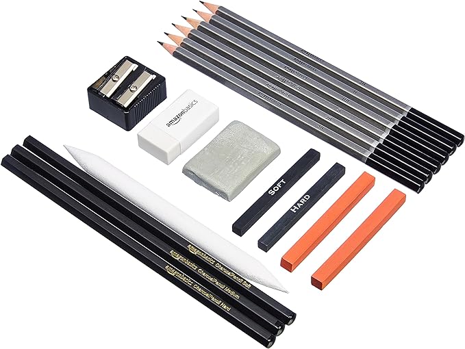 Amazon Basics Sketch and Drawing Art Supply Kit, Charcoal and Pencil Set by AmazonBasics