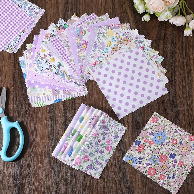 168 Pcs Purple Charm Packs for Quiltings, Cotton Quilting Fabric Bundles - Image 6