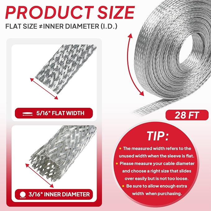 Tinned Copper Braid Metal Cable Shielding Sleeve Ground Straps Interference - Image 2