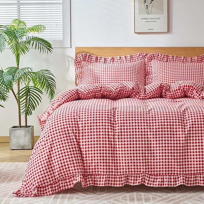 Gingham Duvet Cover King Size, 3 Pieces Soft Breathable Microfiber Plaid by Kisswish