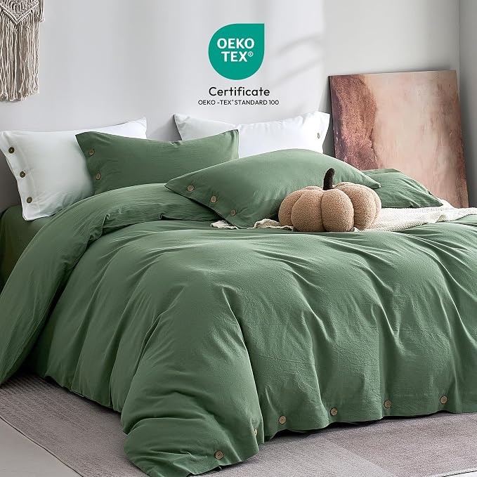 JELLYMONI 100% Washed Cotton Duvet Cover King – Soft, Breathable Linen-Look - Image 2