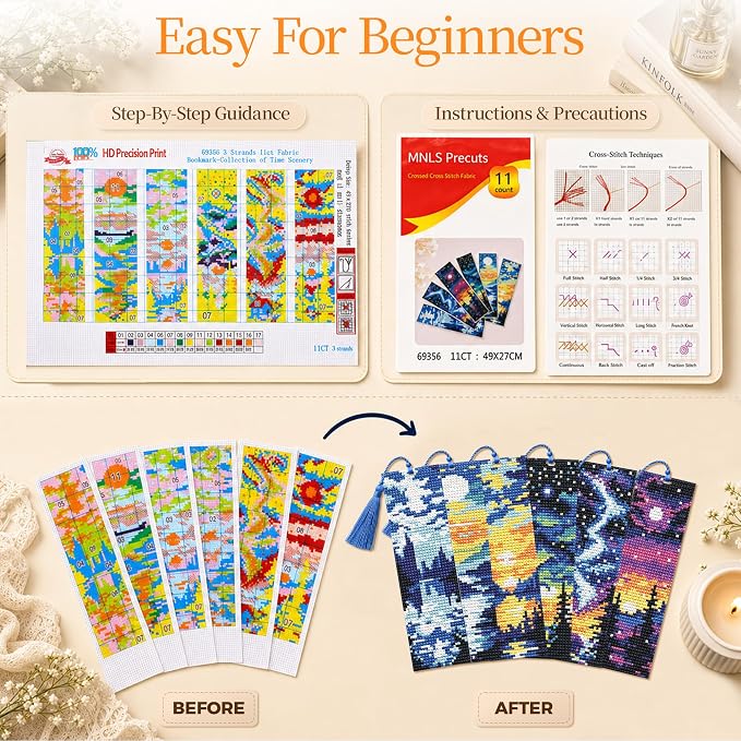 CYANFOUR 6 Pcs Cross Stitch Bookmark Kit - Image 4
