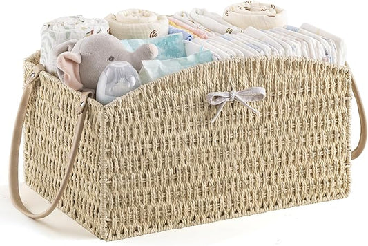 HBlife Diaper Caddy Organizer, Hand-Woven Storage Basket for Diapers & Baby Essentials - Elegant Curved Design, Ideal Gift for Baby Shower & Registry Must-Have