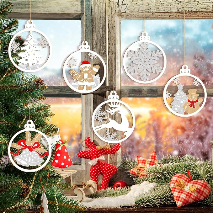 36PCS Wooden Hollow Christmas Ornaments - Image 5