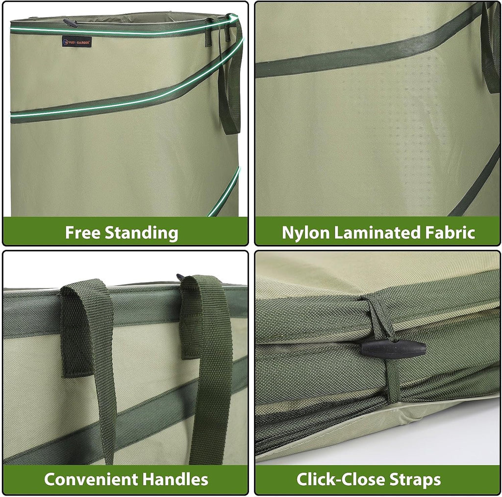 YUDI & GARDEN 46 Gallon Square Collapsible Yard Waste Containers｜Collapsible Trash Can｜Camping Trash Can, for Collecting Weeds or Yard and Party Waste, Green