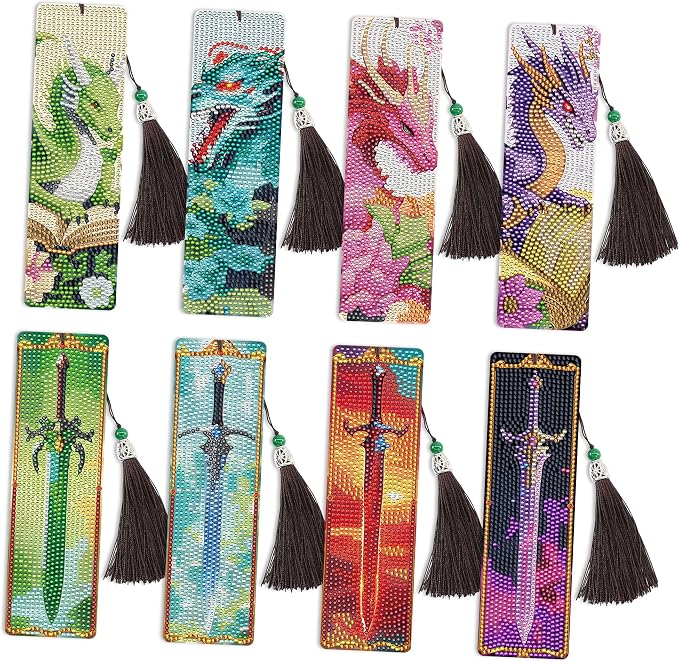 8 Pcs Dragon Sword Diamond Art Bookmarks Kit, Fantasy Diamond Painting Book by CRASHOT