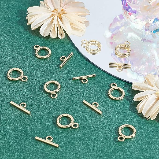 Beebeecraft 15 Sets 18K Gold Plated Toggle Jewelry Clasps Connectors Round Ring - Image 4