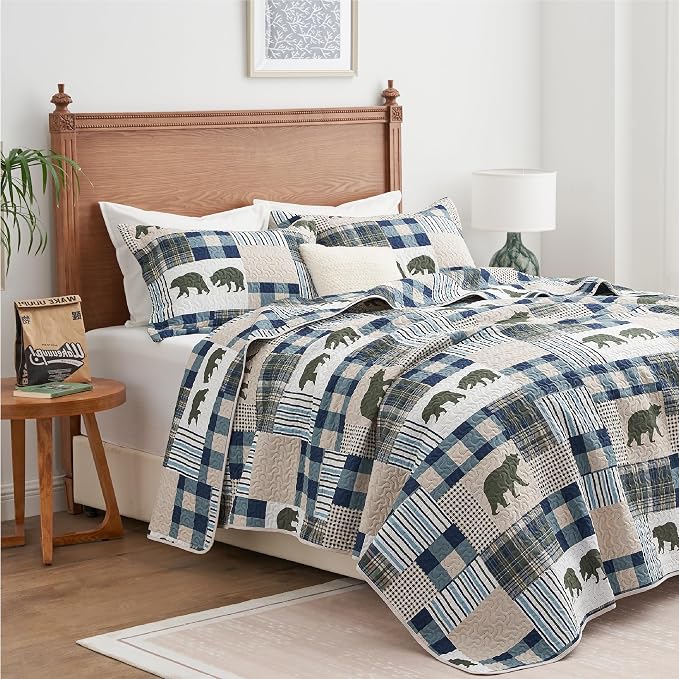 PPOLCA Rustic Queen Quilt Bedding Set, Christmas Lightweight Reversible Cabin - Image 5