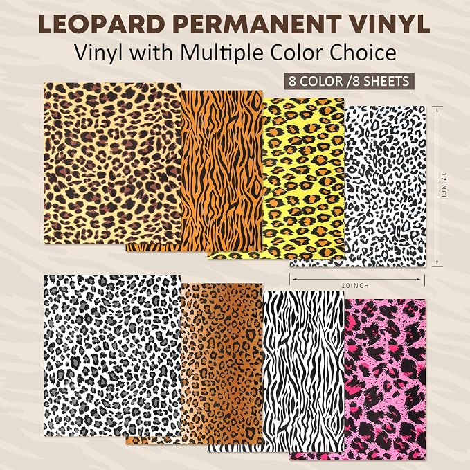 Tintnut Leopard Permanent Vinyl 8 Sheets 12"x10" Permanent Adhesive Vinyl | - Image 2
