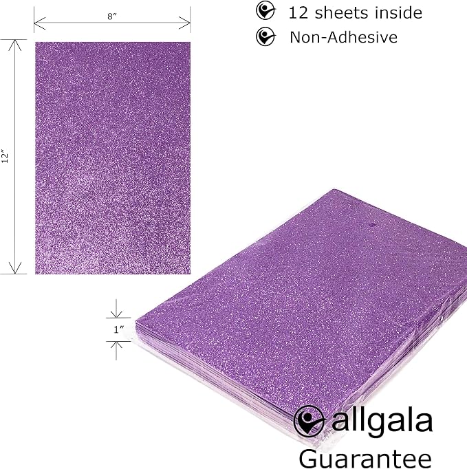 Allgala 12 Pack Glitter EVA Foam Paper 8 x 12inch Sheets-Lavender-Perfect - Image 2