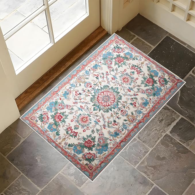 Vintage Floral Faux Cashmere Non-Slip Rug 15.7x23.6 Inches, Soft Washable - Image 2