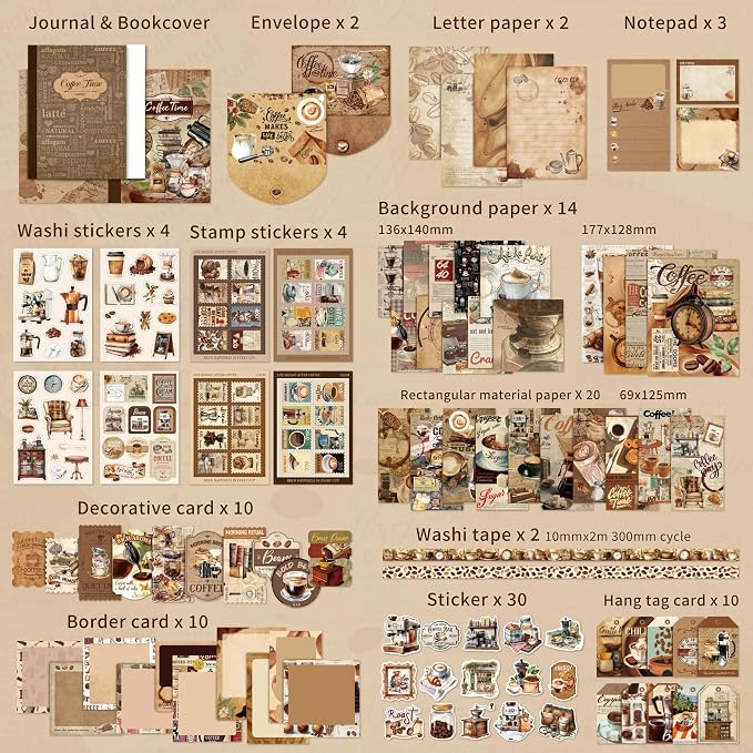 emmoolife Scrapbooking Supplies Kit, Coffee Vintage Aesthetic Scrapbook Kit - Image 2