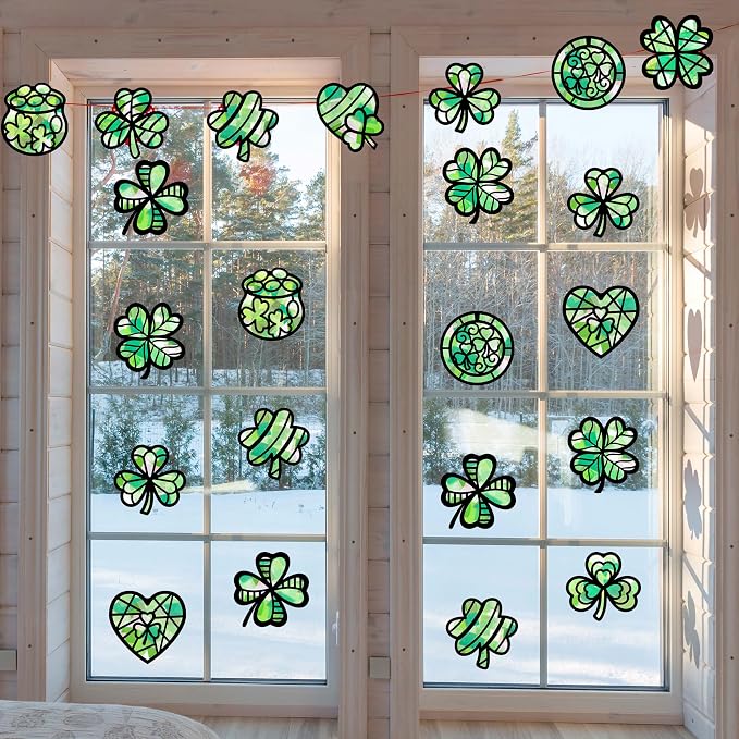 Renbuzhu 40PCS St. Patricks Day Crafts Bulk: Paper Shamrock Suncatchers - Image 6
