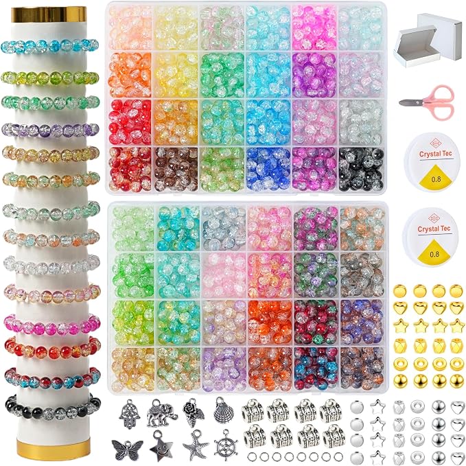 REVKI 1300PCS 8mm Mixed Crackle Glass Beads by REVKI