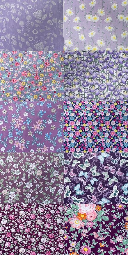 HANPATQUI 50PCS 8 x 8 inch Purple Printed 100% Cotton Fat Quarters Fabric - Image 5