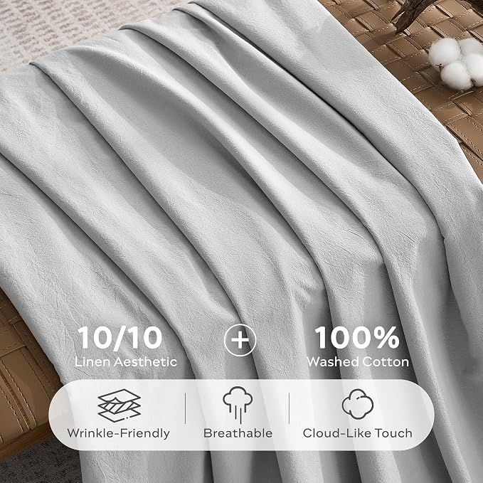 JELLYMONI 100% Washed Cotton Duvet Cover Twin – Soft, Breathable Linen-Look - Image 3