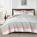Andency Queen Quilt Bedding Set Pink Green, 3 Pieces Patchwork Summer Striped by Andency