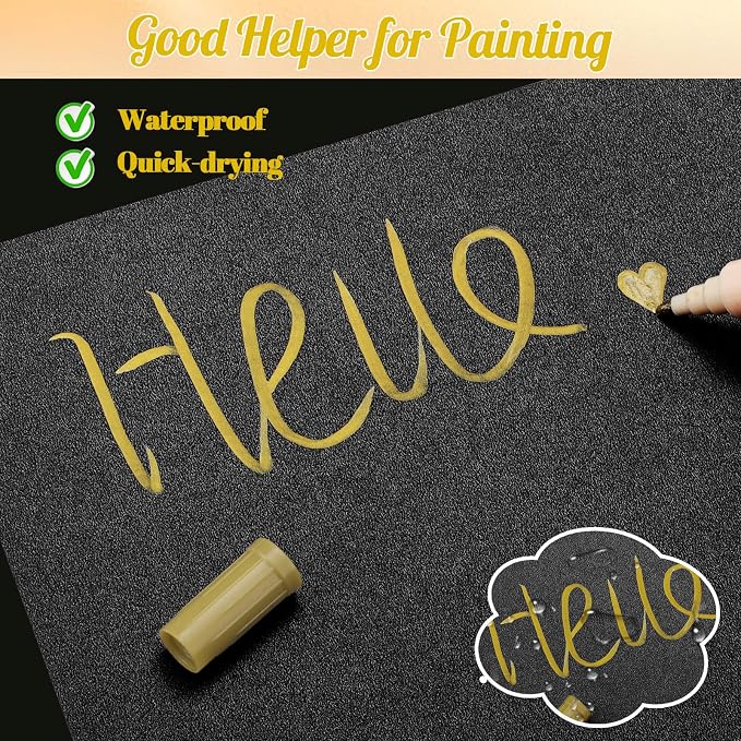 Thboxes 10 Pack Gold Paint Markers, Dual-Tip Acrylic Paint Pen Fine Tip and - Image 6