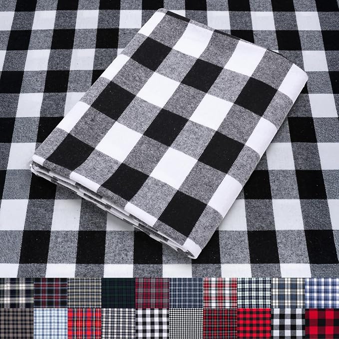Pico Textiles 4 Yards Bolt Black and White Buffalo Plaid Checkered Flannel by PicoTextiles