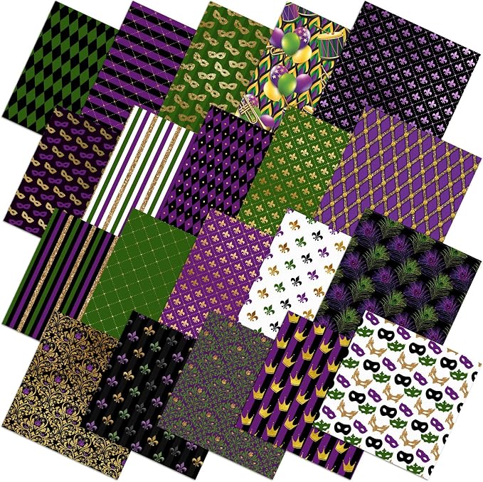HunnmingRe 20 Pcs 10''x10'' Mardi Gras Quilting Fabric Square Bundle Lily by HunnmingRe