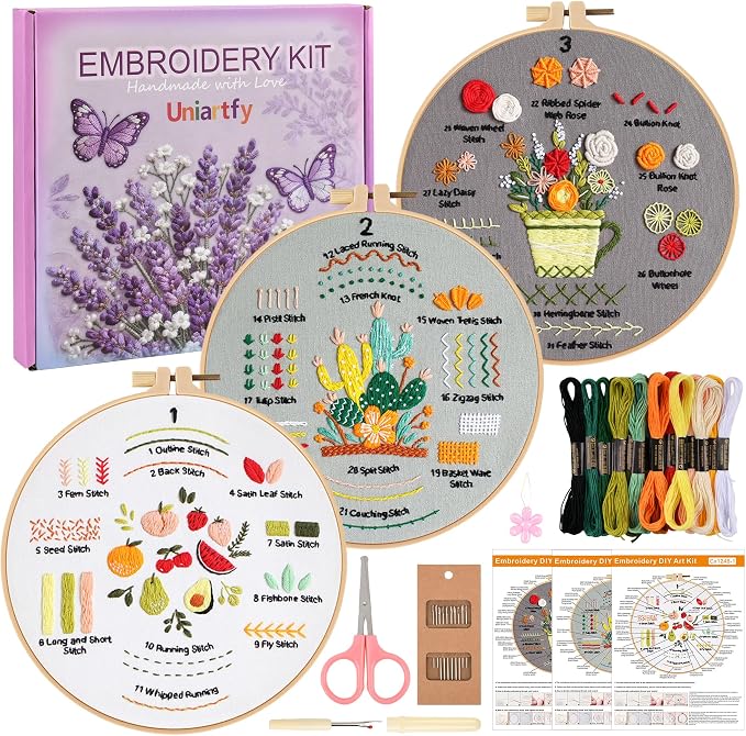Embroidery Kit for Adult Beginners, 3 Pack Embroidery Stitches Practice Kit to by Uniartfy