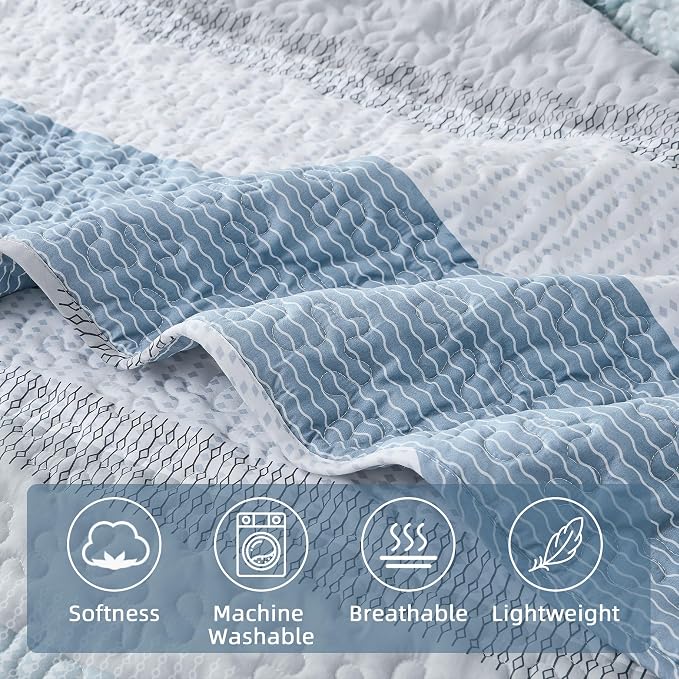 Andency King Size Quilt Set Misty Blue, 3 Pieces Summer Ultra Soft Lightweight - Image 5