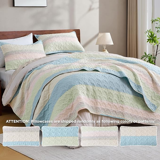 Andency King Size Quilt Set Blue Pink, 3 Pieces Summer Ultra Soft Lightweight - Image 3
